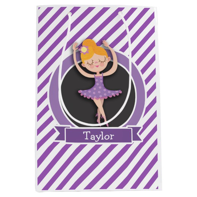 Bolsa De Regalo Mediana Bailarina de ballet chica; Ballerina; morado y bla (Anverso)