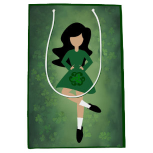 Bolsa De Regalo Mediana Bailarina irlandesa con pelo negro   Baile Green C