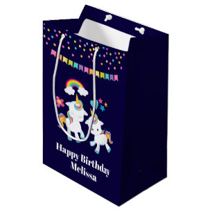 Bolsa De Regalo Mediana Baile lindo Unicornio arcoiris mágico y estrellas