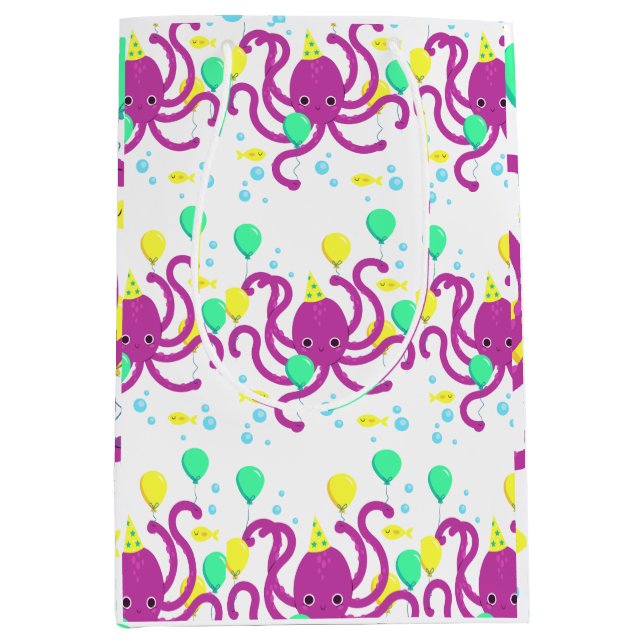 Bolsa De Regalo Mediana Bajo la invitación al mar, cumpleaños del pulpo (Anverso)