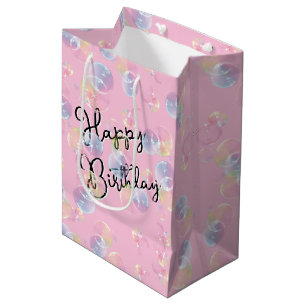 Bolsa De Regalo Mediana Balbuceas De Jabón De Cumpleaños Sobre Rosa