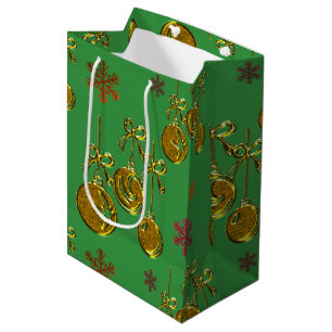 Bolsa De Regalo Mediana Balbuceos de oro festivo sobre Navidades verdes