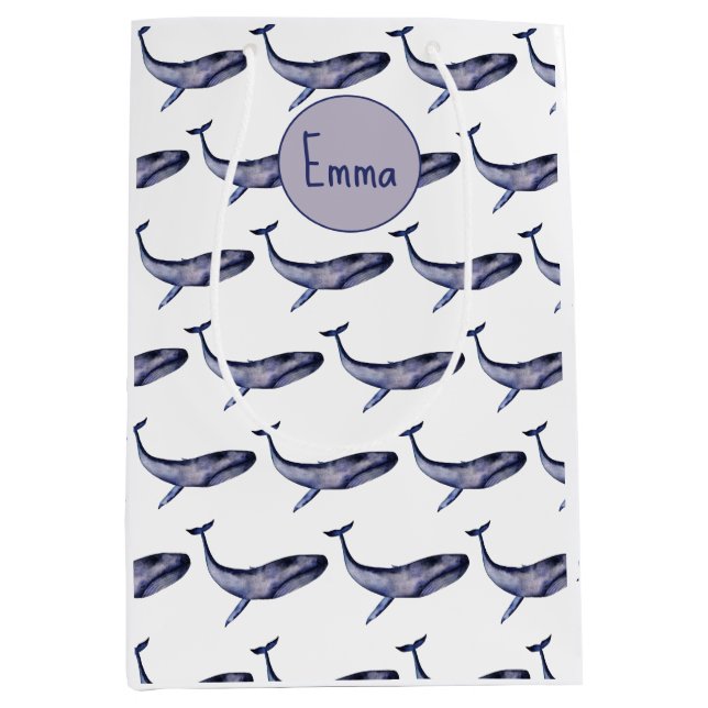 Bolsa De Regalo Mediana Ballena azul acuarela (Anverso)