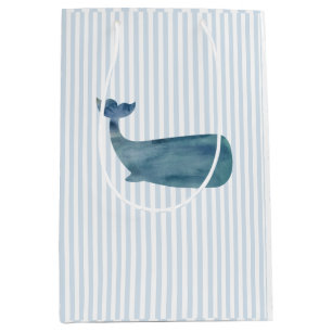 Bolsa De Regalo Mediana Ballena Náutica Azul Preppy de Rayas