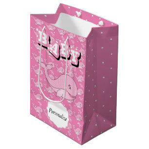 Bolsa De Regalo Mediana Ballena punteada polca rosada del bebé