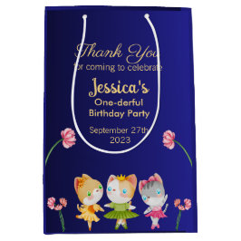 Bolsa De Regalo Mediana Ballerina Azul dorada Gato Niños Fiesta de cumplea