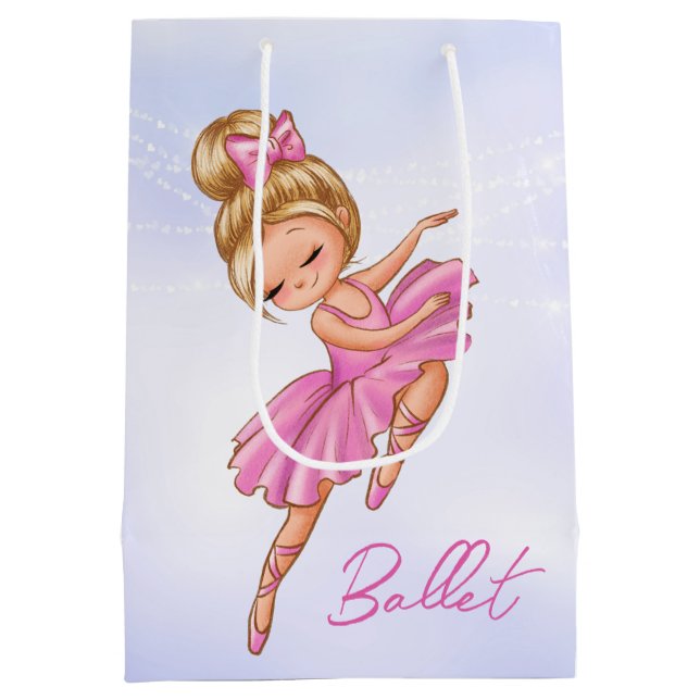 Bolsa De Regalo Mediana Ballerina Chica Rosa, ballet Bonito púrpura (Reverso)