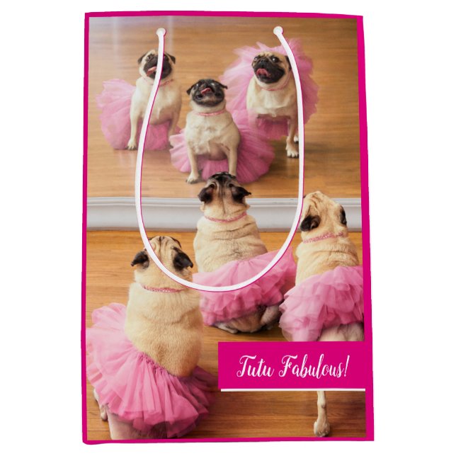 Bolsa De Regalo Mediana Ballerina Pugs En Tutus (Anverso)