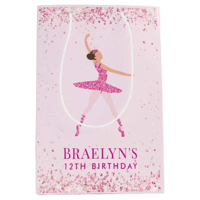Bolsa De Regalo Mediana Ballerina Purpurina Confetti Birthday Design (Anverso)