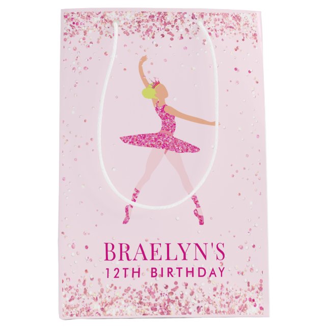 Bolsa De Regalo Mediana Ballerina Purpurina Confetti Birthday Design (Anverso)