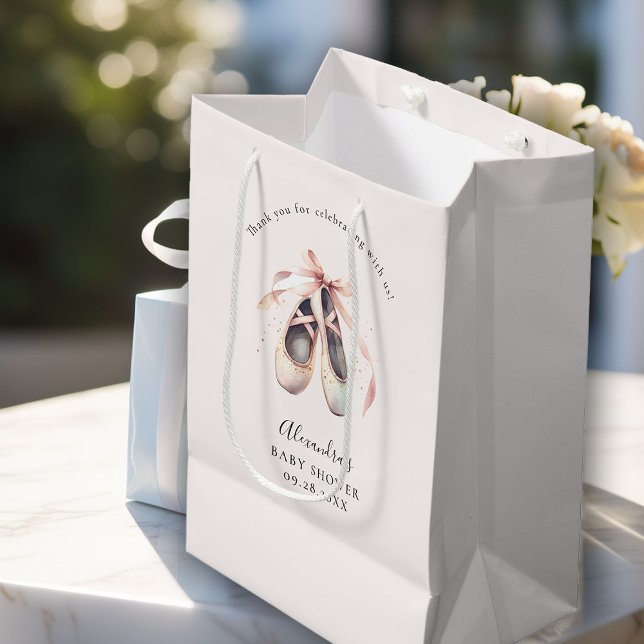 Bolsa De Regalo Mediana Ballerina Shoes Pink Bow Gold Baby Shower (ballerina gift bag ballet shoes pointe dance pink faux gold glitter elegant watercolor)