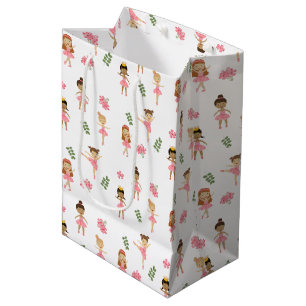 Bolsa De Regalo Mediana Ballet Ballerinas rosadas Patrón de baile