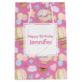 Bolsa De Regalo Mediana Balón de aire caliente Cute Watercolor Patrón Cump