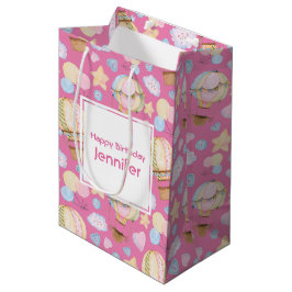 Bolsa De Regalo Mediana Balón de aire caliente Cute Watercolor Patrón Cump