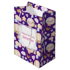 Bolsa De Regalo Mediana Balón de aire caliente Cute Watercolor Patrón Cump