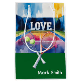 Bolsa De Regalo Mediana Balón de tenis y raqueta en la cancha con amor