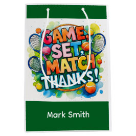 Bolsa De Regalo Mediana Balón de tenis y raqueta en la cancha con nombre