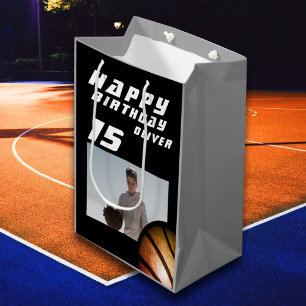 Bolsa De Regalo Mediana Baloncesto Ball Boy Foto Feliz cumpleaños