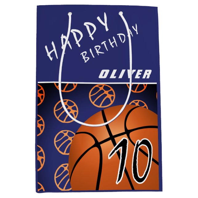 Bolsa De Regalo Mediana Baloncesto Ball Deportes Novedades Feliz Cumpleaño (Anverso)