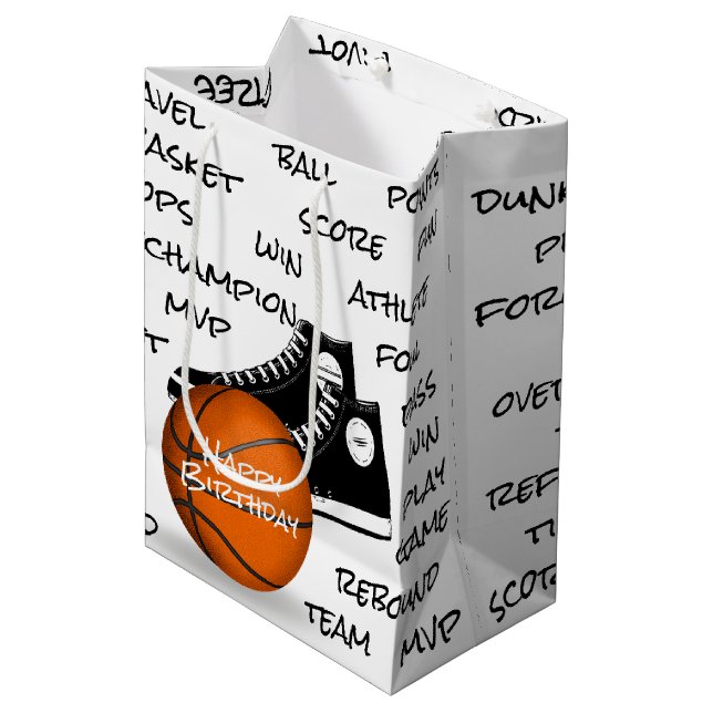 Bolsa De Regalo Mediana Baloncesto de cumpleaños y zapatillas (Angulo Anverso)