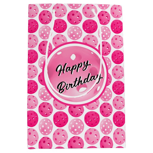 Bolsa De Regalo Mediana Baloncesto rosa y bolas blancas personalizadas (Anverso)