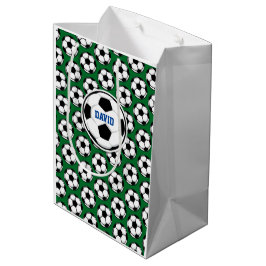 Bolsa De Regalo Mediana Balones de Fútbol Blancos Negros Verdes con Nombre
