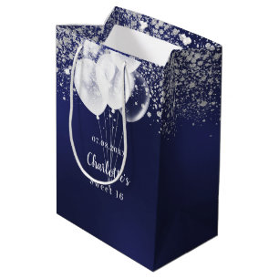 Bolsa De Regalo Mediana Balones purpurinas azules dulces de 16 azul marino