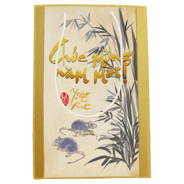 Bolsa De Regalo Mediana Bambú Dos Ratas Año Nuevo Vietnamita 2020 M Regalo (Anverso)