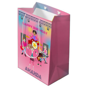Bolsa De Regalo Mediana Banda de chicas de música retro Birthday Party