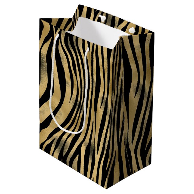 Bolsa De Regalo Mediana Banda de tigres negro y dorado (Angulo Anverso)