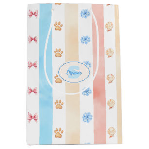 Bolsa De Regalo Mediana Banda Pastel - Impresiones de pintas, Flor Azul, C