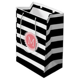Bolsa De Regalo Mediana Bandas blancas y negras monogramadas y guirnalda b
