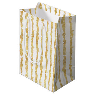 Bolsa De Regalo Mediana Bandas de glitz blanco dorado