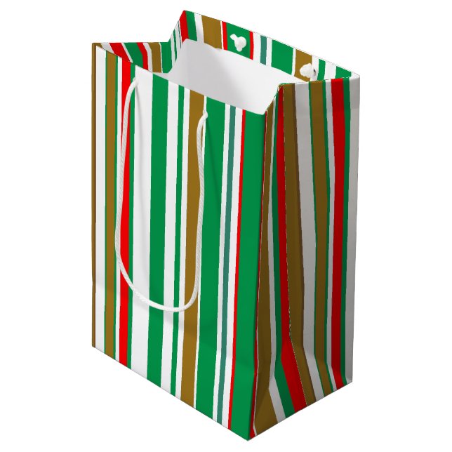 Bolsa De Regalo Mediana Bandas modernas de Navidades rojos verdes y dorado (Angulo Anverso)