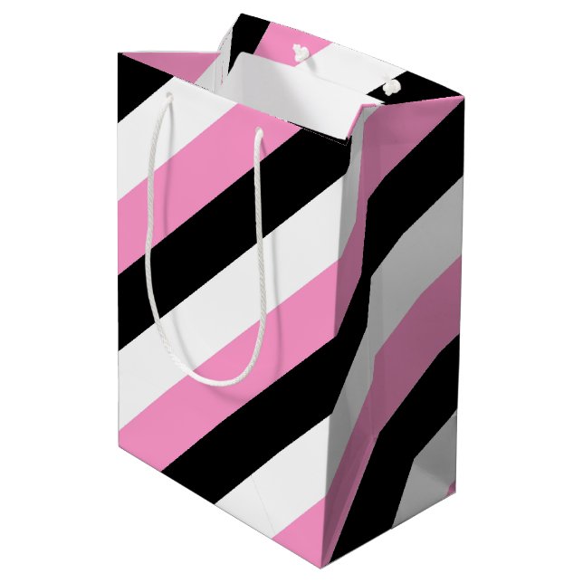 Bolsa De Regalo Mediana Bandas negras, blancas y rosas (Angulo reverso)
