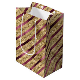 Bolsa De Regalo Mediana Bandas Purpurinas de oro rojo de Borgoña