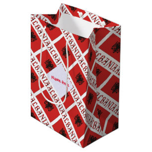 Bolsa De Regalo Mediana Bandera albanesa de Albania, personalización roja 