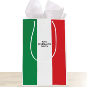 Bolsa De Regalo Mediana Bandera de Italia Buon Compleanno o texto personal