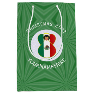 Bolsa De Regalo Mediana Bandera de Navidad Ángel Mexicano Personalizada