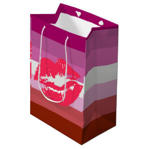 Bolsa De Regalo Mediana Bandera de orgullo lesbiana con lápiz labial