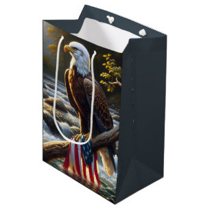 Bolsa De Regalo Mediana Bandera estadounidense y águila calva por cumpleañ