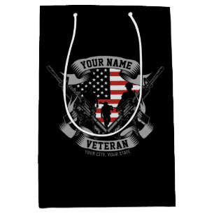 Bolsa De Regalo Mediana Bandera personalizada de veterano americano orgull