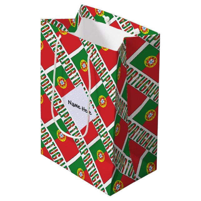 Bolsa De Regalo Mediana Bandera portuguesa cubierta con tu nombre (Angulo Anverso)