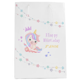 Bolsa De Regalo Mediana Banner de Cute Unicornio Stars Fantasy Cumpleaños