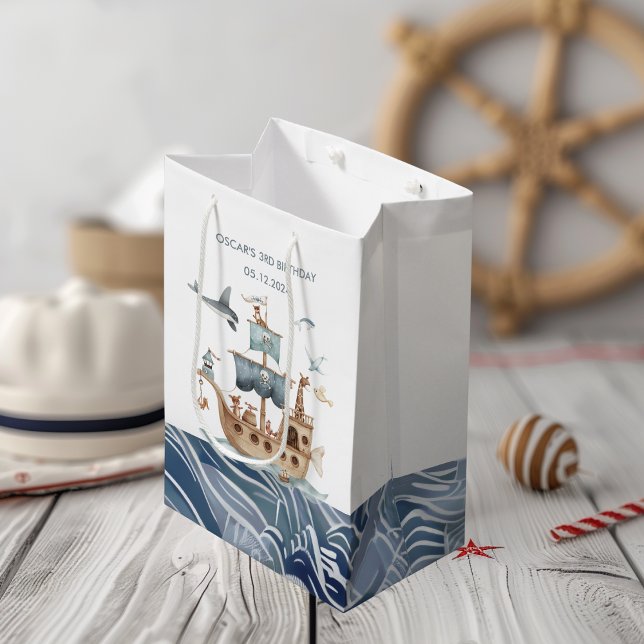 Bolsa De Regalo Mediana Barco pirata con Fiesta de niños animales (Subido por el creador)