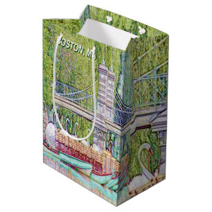 Bolsa De Regalo Mediana Barcos lápiz y tinta del cisne de Boston