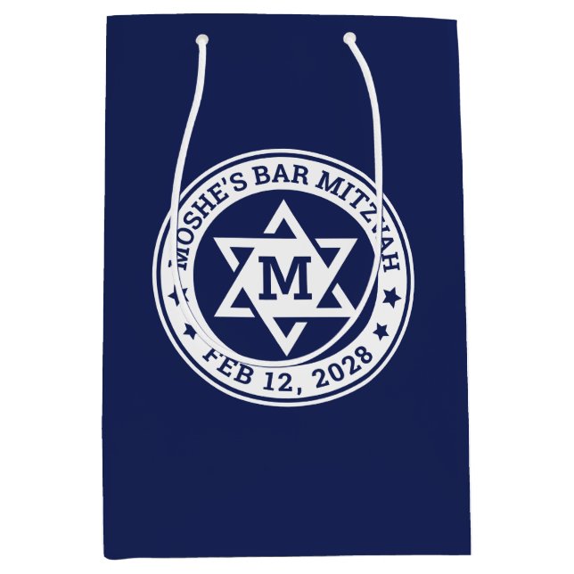 Bolsa De Regalo Mediana Barra mitzvah Estrella de David azul cualquier mon (Anverso)