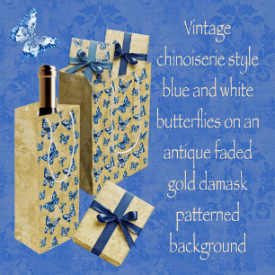 Bolsa De Regalo Mediana Barreras de poliéster azul Chinoiserie Damask
