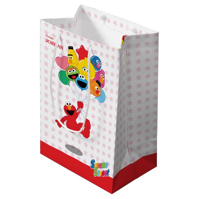 Bolsa De Regalo Mediana Barrio Sésamo | Elmo y Pals - Globos de cumpleaños (Angulo Anverso)