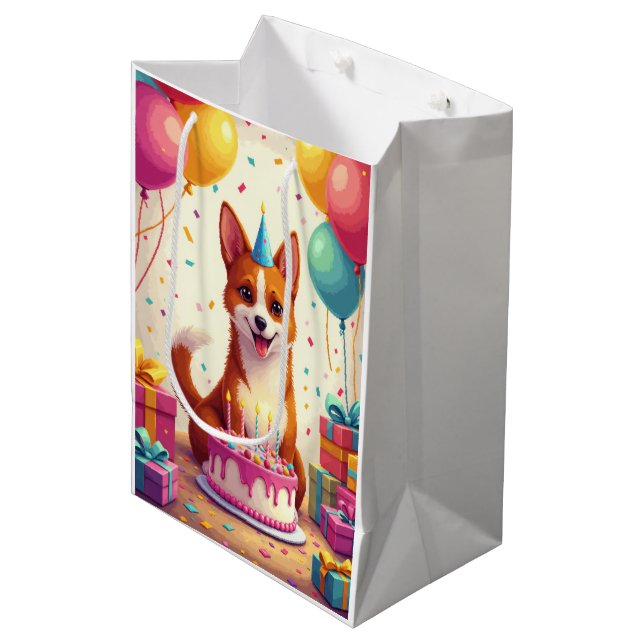 Bolsa De Regalo Mediana Basenji Birthday Celebration (Angulo Anverso)